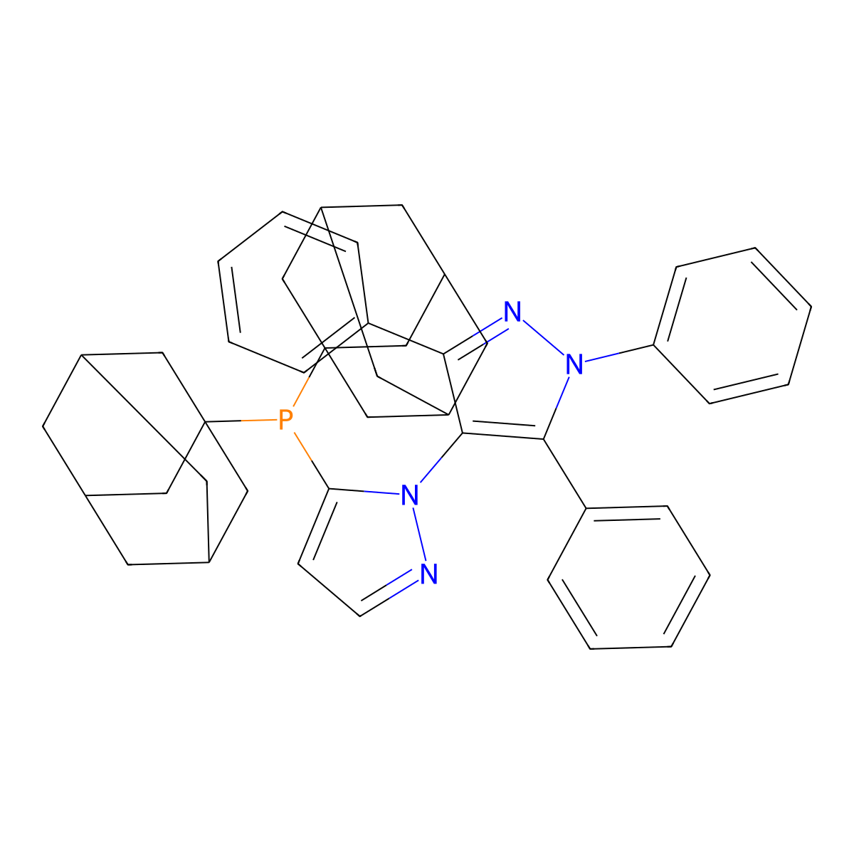 5-(Di(adamantan-1-yl)phosphino)-1',3',5'-triphenyl-1'H-1,4'-bipyrazole , Ad-BippyPhos molecular structure, CAS 1239478-87-5