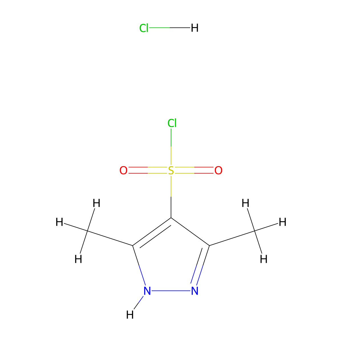 3,5-dimethyl-1H-pyrazole-4-sulfonyl chloride hydrochloride molecular structure, CAS 1239479-56-1