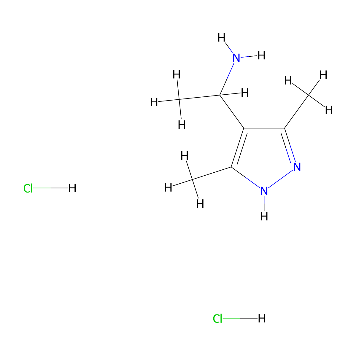 1-(3,5-dimethyl-1H-pyrazol-4-yl)ethan-1-amine dihydrochloride molecular structure, CAS 1239479-62-9