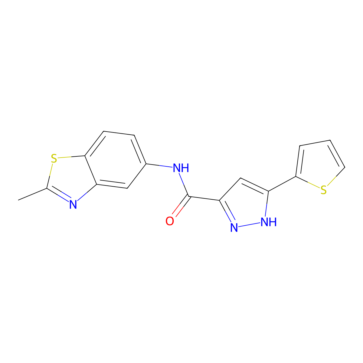 N-(2-methylbenzo[d]thiazol-5-yl)-5-(thiophen-2-yl)-1H-pyrazole-3-carboxamide molecular structure, CAS 1239484-73-1