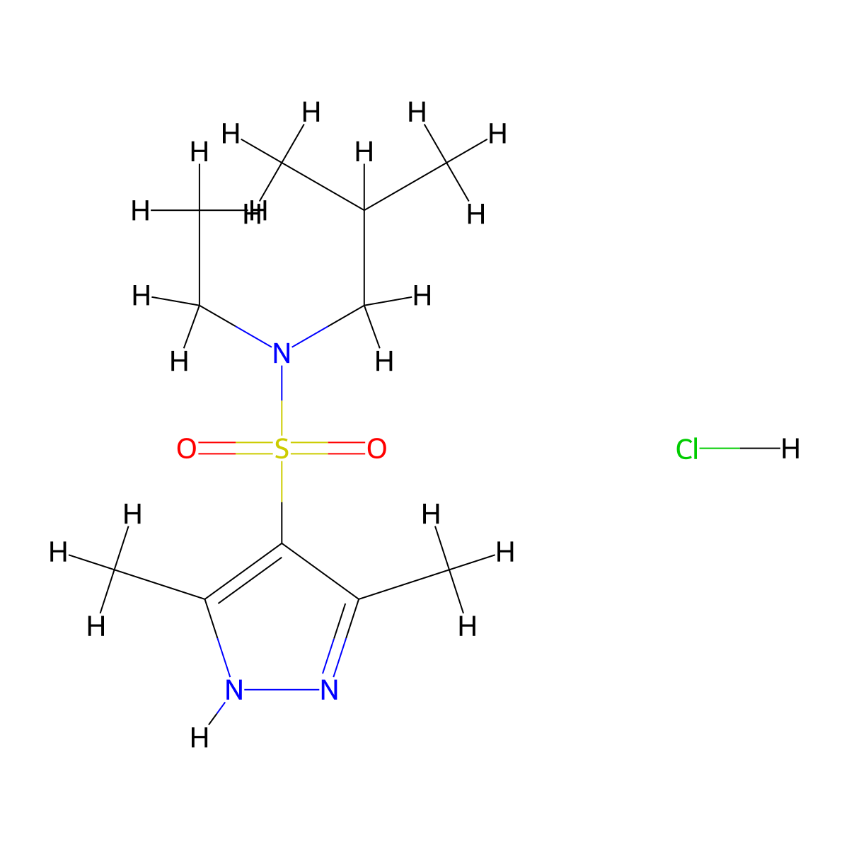 N-ethyl-3,5-dimethyl-N-(2-methylpropyl)-1H-pyrazole-4-sulfonamide hydrochloride molecular structure, CAS 1239484-85-5