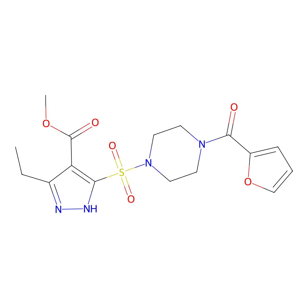 methyl 3-ethyl-5-{[4-(furan-2-carbonyl)piperazin-1-yl]sulfonyl}-1H-pyrazole-4-carboxylate molecular structure, CAS 1239486-42-0