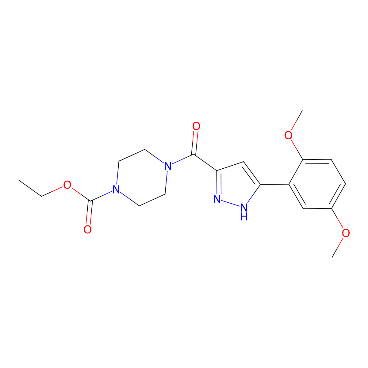 ethyl 4-[5-(2,5-dimethoxyphenyl)-1H-pyrazole-3-carbonyl]piperazine-1-carboxylate molecular structure, CAS 1239498-64-6