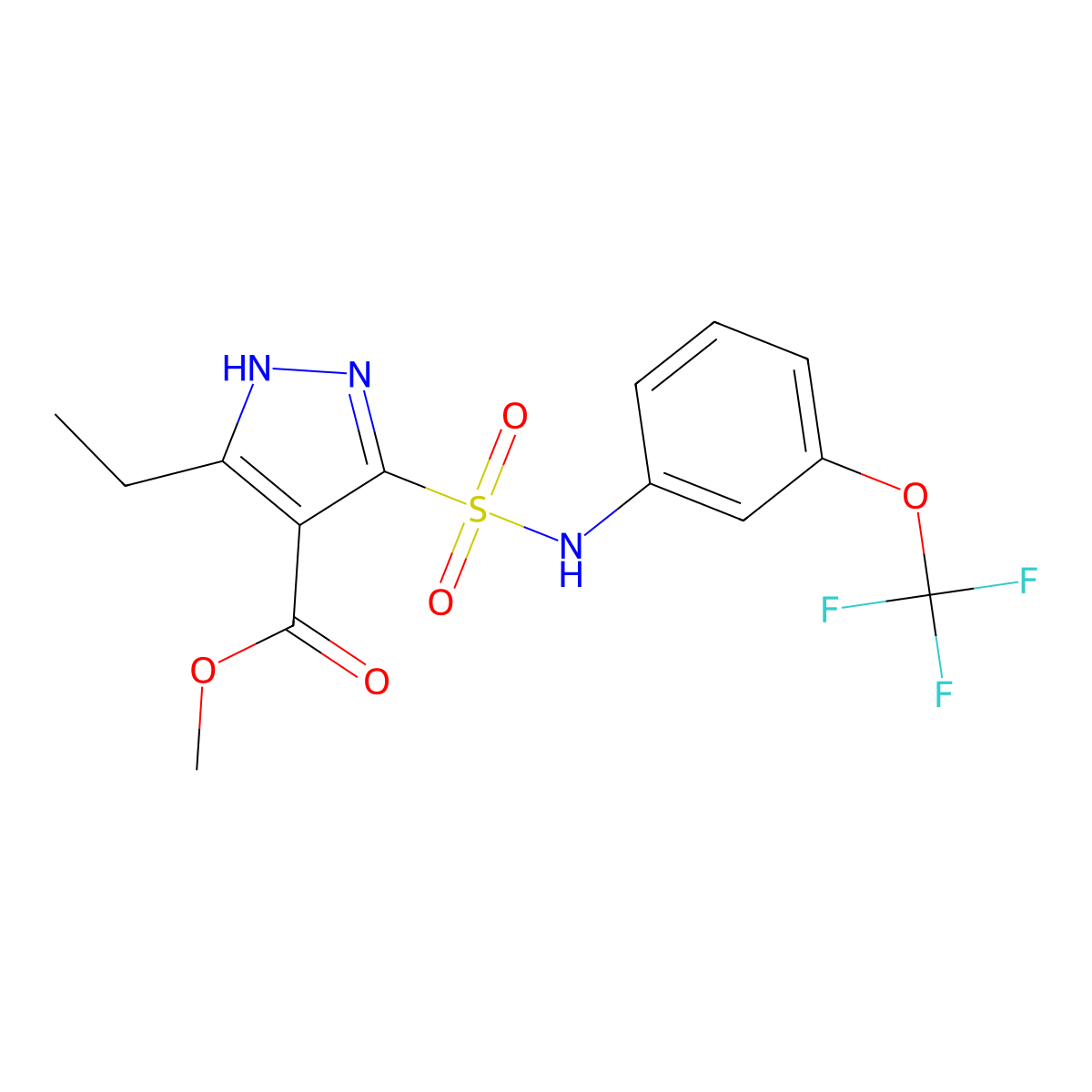 methyl 3-ethyl-5-(N-(3-(trifluoromethoxy)phenyl)sulfamoyl)-1H-pyrazole-4-carboxylate molecular structure, CAS 1239508-75-8