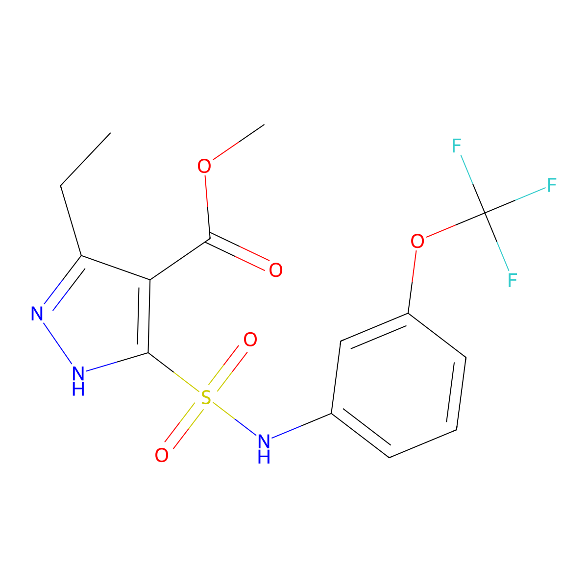 methyl 3-ethyl-5-(N-(3-(trifluoromethoxy)phenyl)sulfamoyl)-1H-pyrazole-4-carboxylate molecular structure, CAS 1239508-75-8