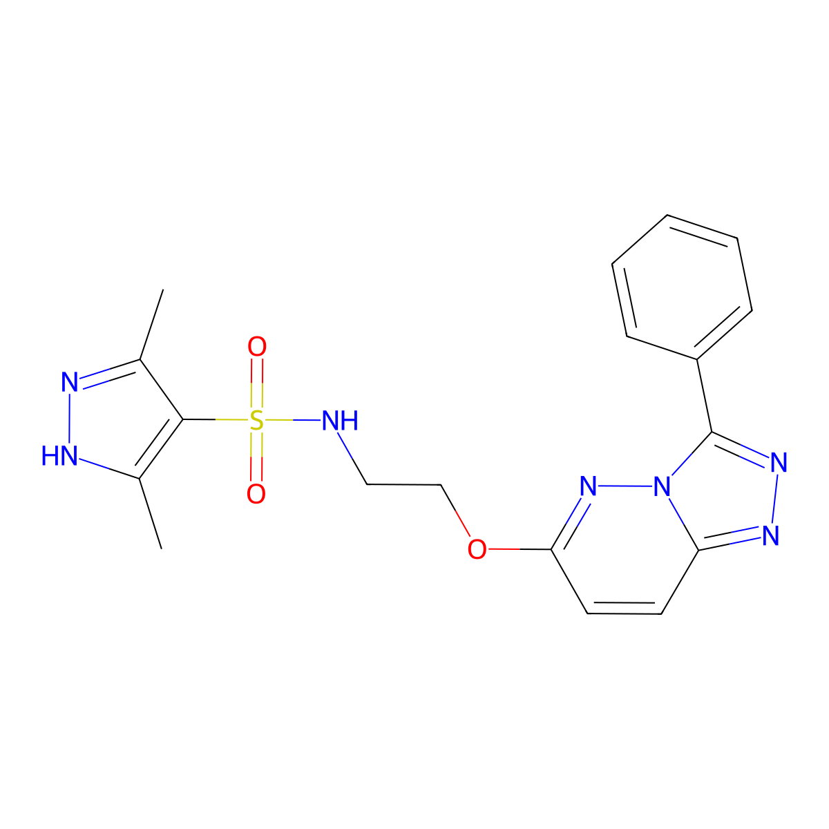3,5-dimethyl-N-(2-((3-phenyl-[1,2,4]triazolo[4,3-b]pyridazin-6-yl)oxy)ethyl)-1H-pyrazole-4-sulfonamide molecular structure, CAS 1239510-90-7
