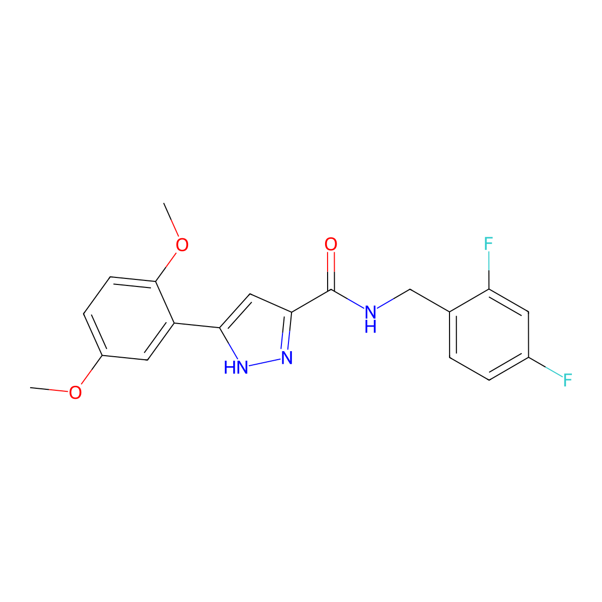 N-(2,4-difluorobenzyl)-5-(2,5-dimethoxyphenyl)-1H-pyrazole-3-carboxamide molecular structure, CAS 1239511-03-5