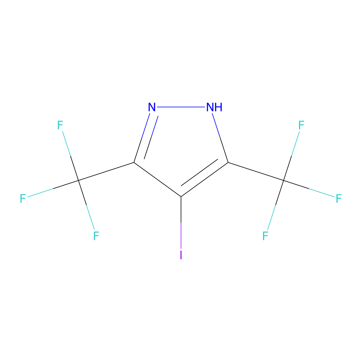 4-Iodo-3,5-bis-(trifluoromethyl)-1H-pyrazole molecular structure, CAS 1239511-06-8