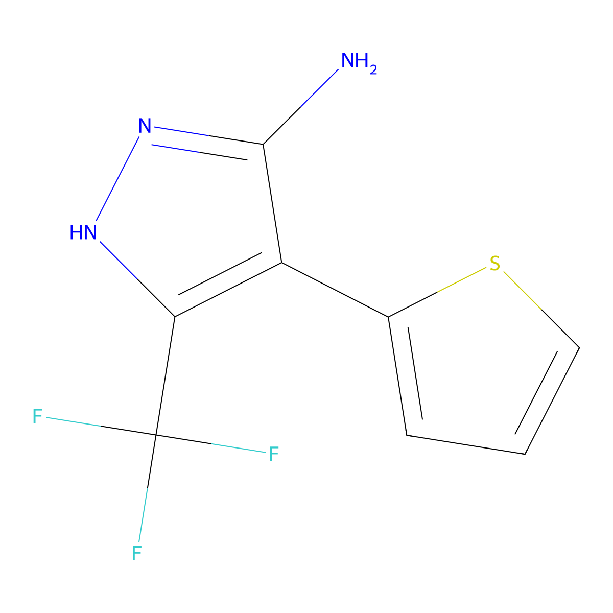 4-(Thiophen-2-yl)-5-(trifluoromethyl)-1H-pyrazol-3-amine molecular structure, CAS 1239511-34-2