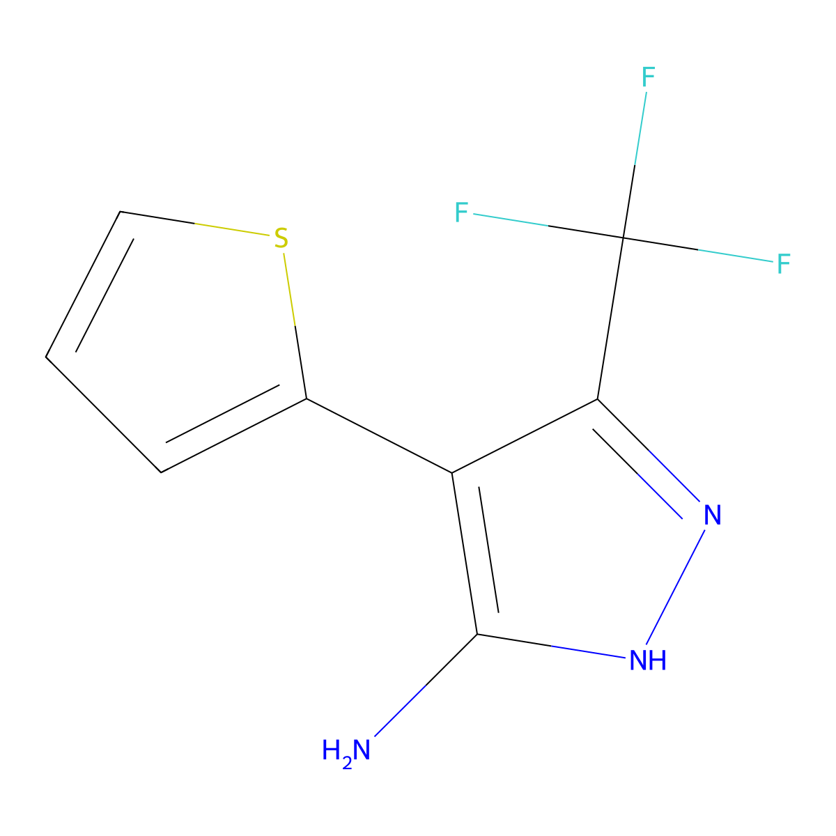 4-(Thiophen-2-yl)-5-(trifluoromethyl)-1H-pyrazol-3-amine molecular structure, CAS 1239511-34-2