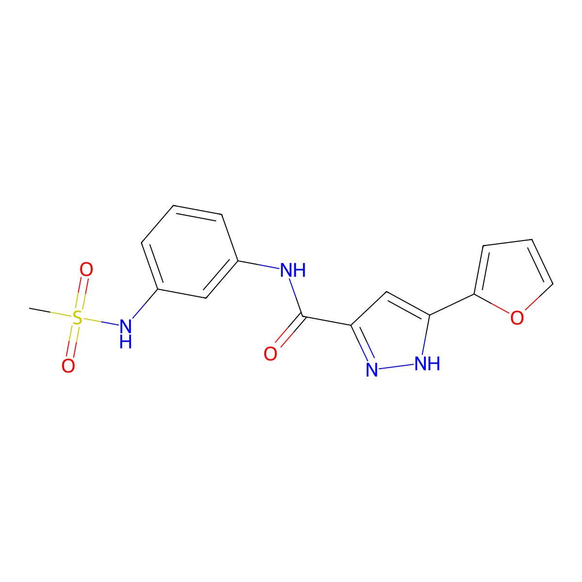 5-(furan-2-yl)-N-(3-methanesulfonamidophenyl)-1H-pyrazole-3-carboxamide molecular structure, CAS 1239514-24-9
