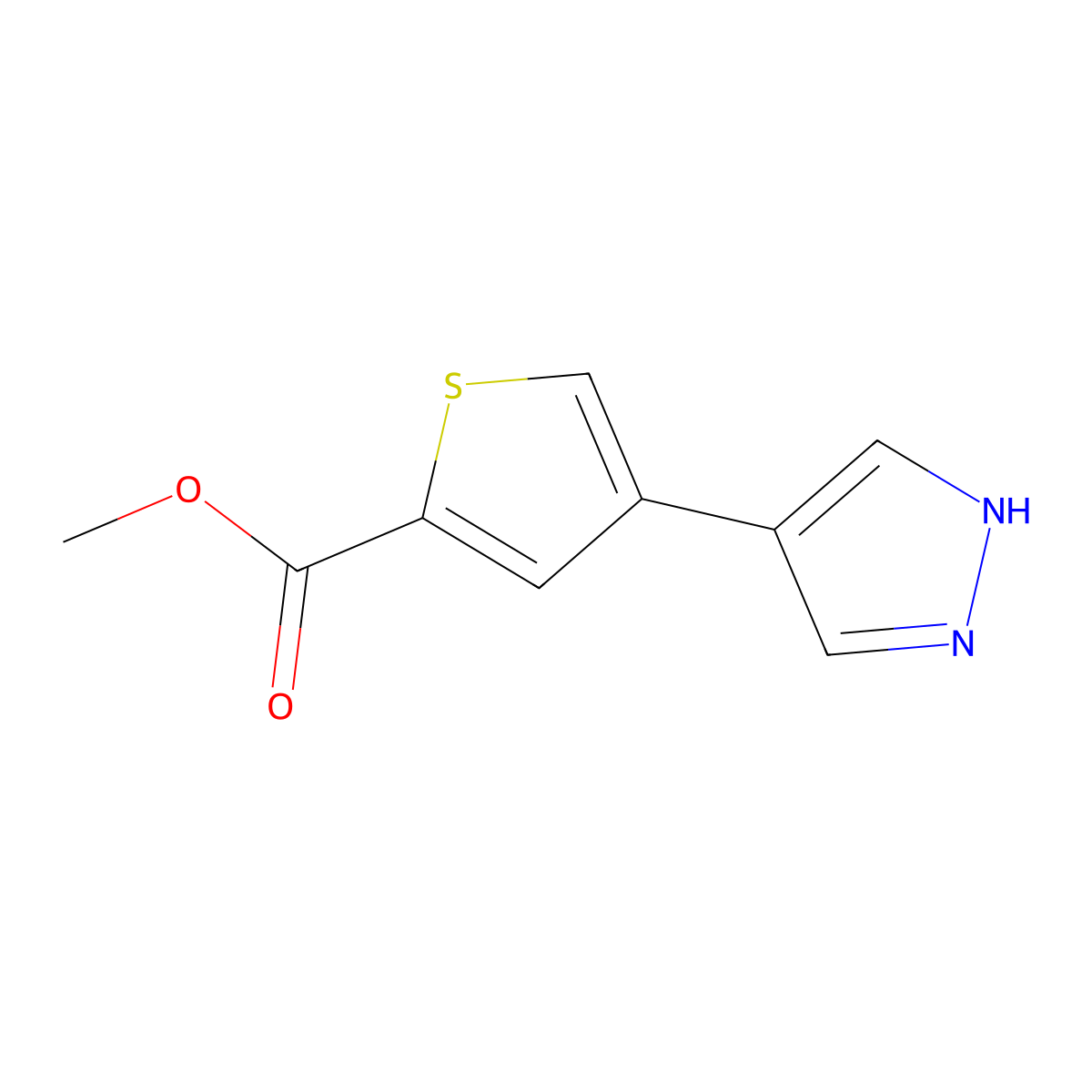 methyl 4-(1H-pyrazol-4-yl)thiophene-2-carboxylate molecular structure, CAS 1239576-64-7