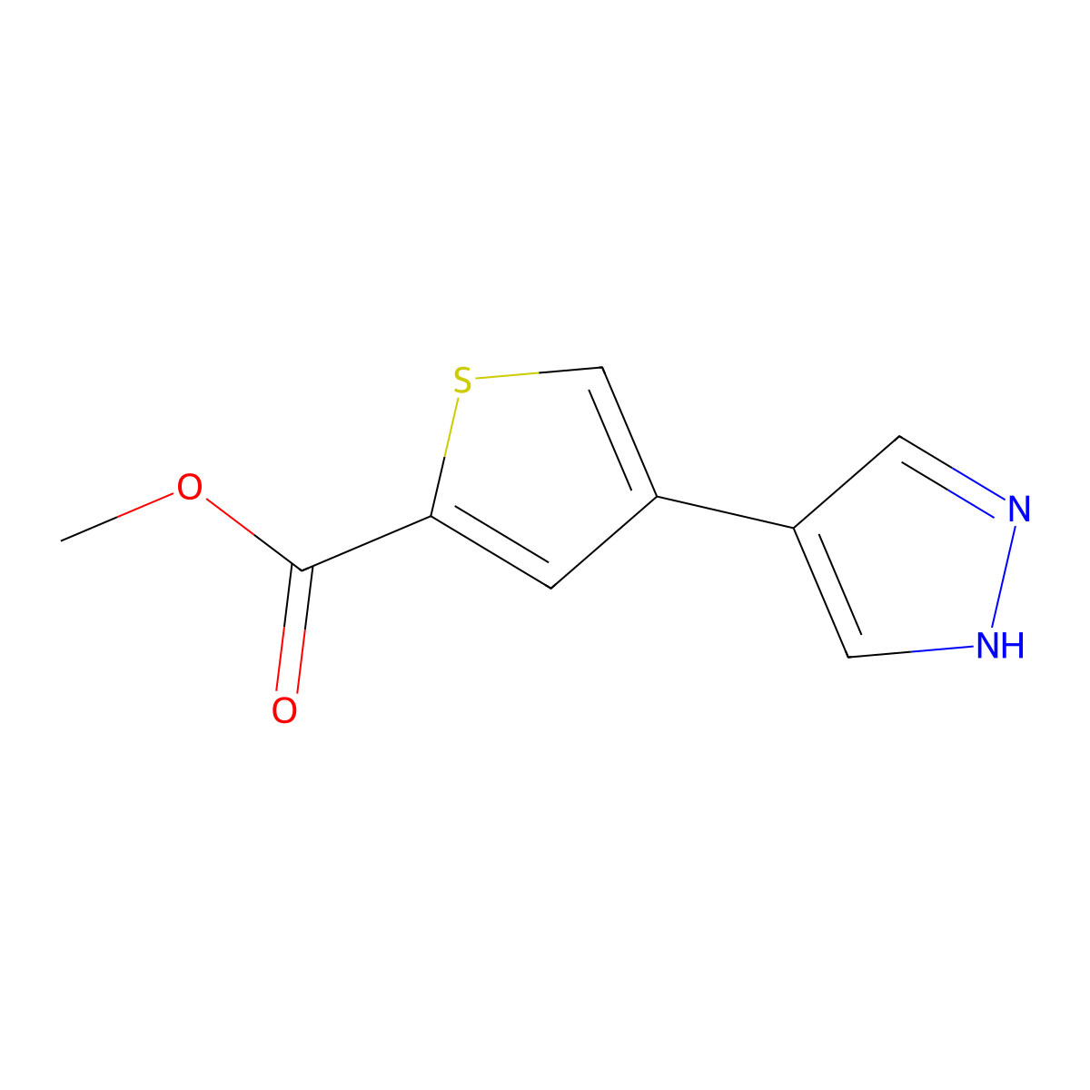 methyl 4-(1H-pyrazol-4-yl)thiophene-2-carboxylate molecular structure, CAS 1239576-64-7