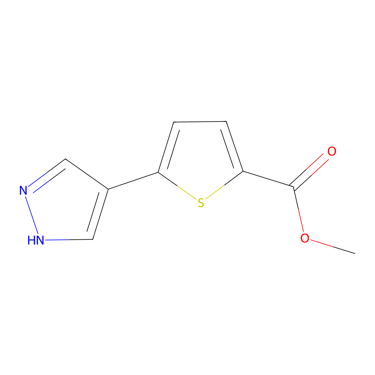 methyl 5-(1H-pyrazol-4-yl)thiophene-2-carboxylate molecular structure, CAS 1239577-07-1