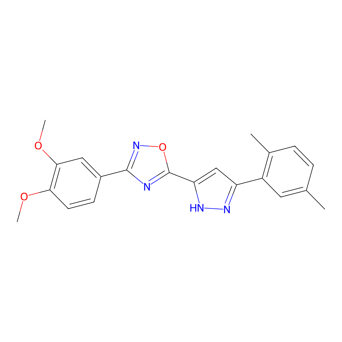 3-(3,4-dimethoxyphenyl)-5-[3-(2,5-dimethylphenyl)-1H-pyrazol-5-yl]-1,2,4-oxadiazole molecular structure, CAS 1239577-45-7