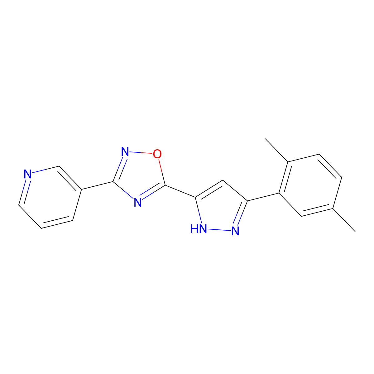 3-{5-[3-(2,5-dimethylphenyl)-1H-pyrazol-5-yl]-1,2,4-oxadiazol-3-yl}pyridine molecular structure, CAS 1239577-81-1