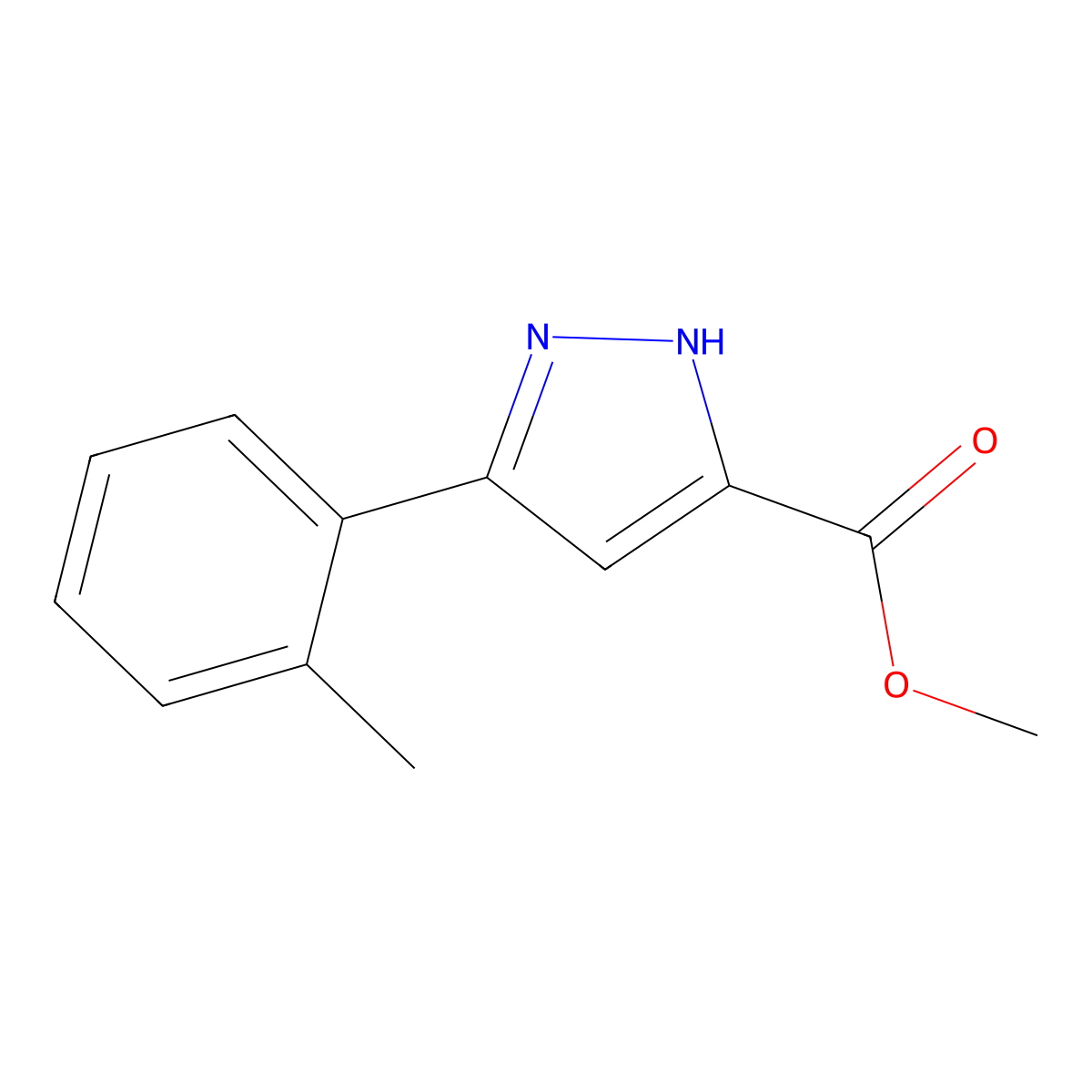 methyl 3-(2-methylphenyl)-1H-pyrazole-5-carboxylate molecular structure, CAS 1239577-96-8