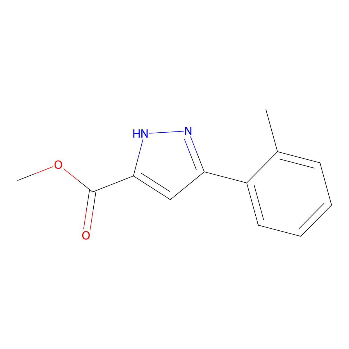 methyl 3-(2-methylphenyl)-1H-pyrazole-5-carboxylate molecular structure, CAS 1239577-96-8