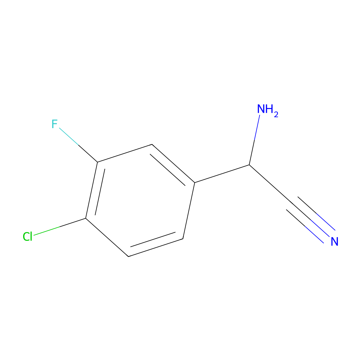 2-Amino-2-(4-chloro-3-fluorophenyl)acetonitrile molecular structure, CAS 1239611-03-0