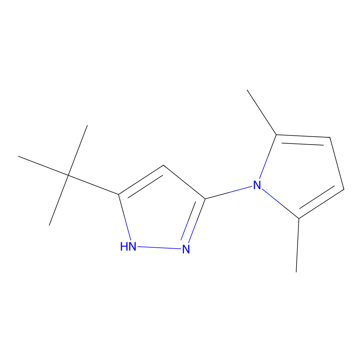 5-tert-butyl-3-(2,5-dimethylpyrrol-1-yl)-1H-pyrazole molecular structure, CAS 1239683-19-2