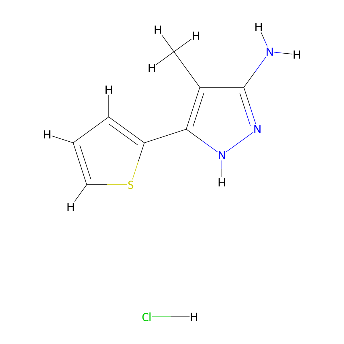 4-Methyl-3-(2-thienyl)-1H-pyrazol-5-amine hydrochloride molecular structure, CAS 1239692-57-9