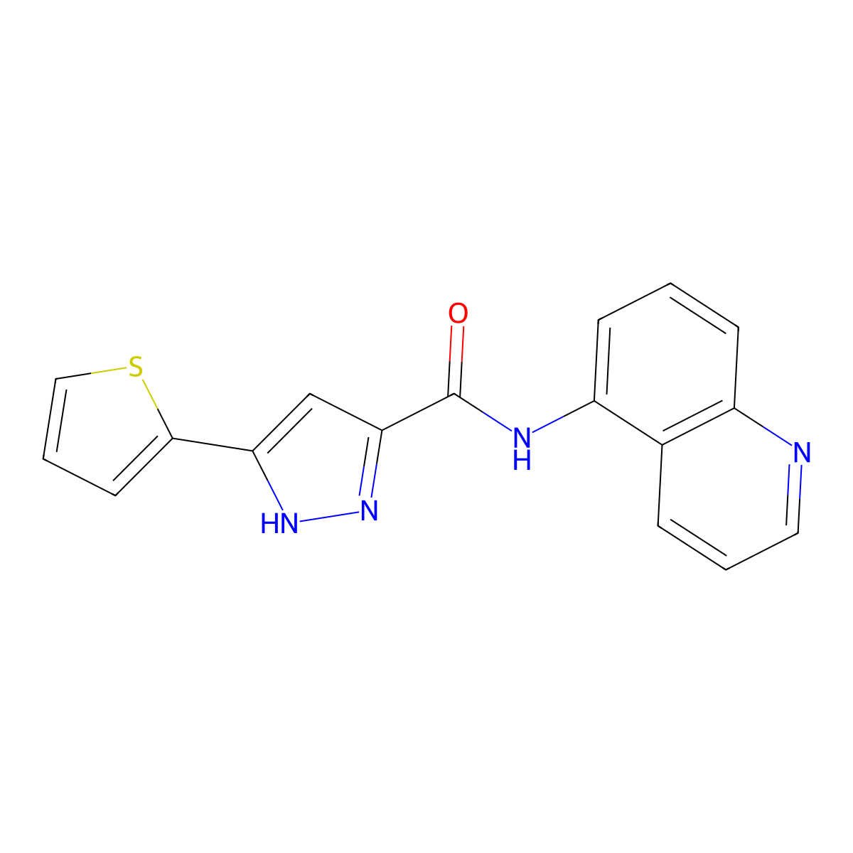 N-(quinolin-5-yl)-3-(thiophen-2-yl)-1H-pyrazole-5-carboxamide molecular structure, CAS 1239692-76-2