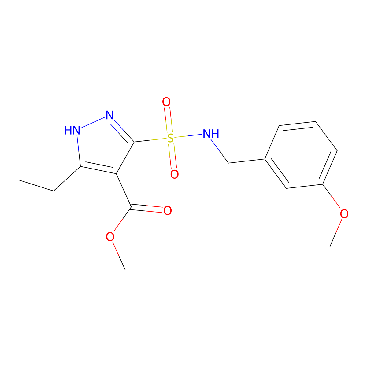 methyl 3-ethyl-5-{[(3-methoxybenzyl)amino]sulfonyl}-1H-pyrazole-4-carboxylate molecular structure, CAS 1239693-32-3