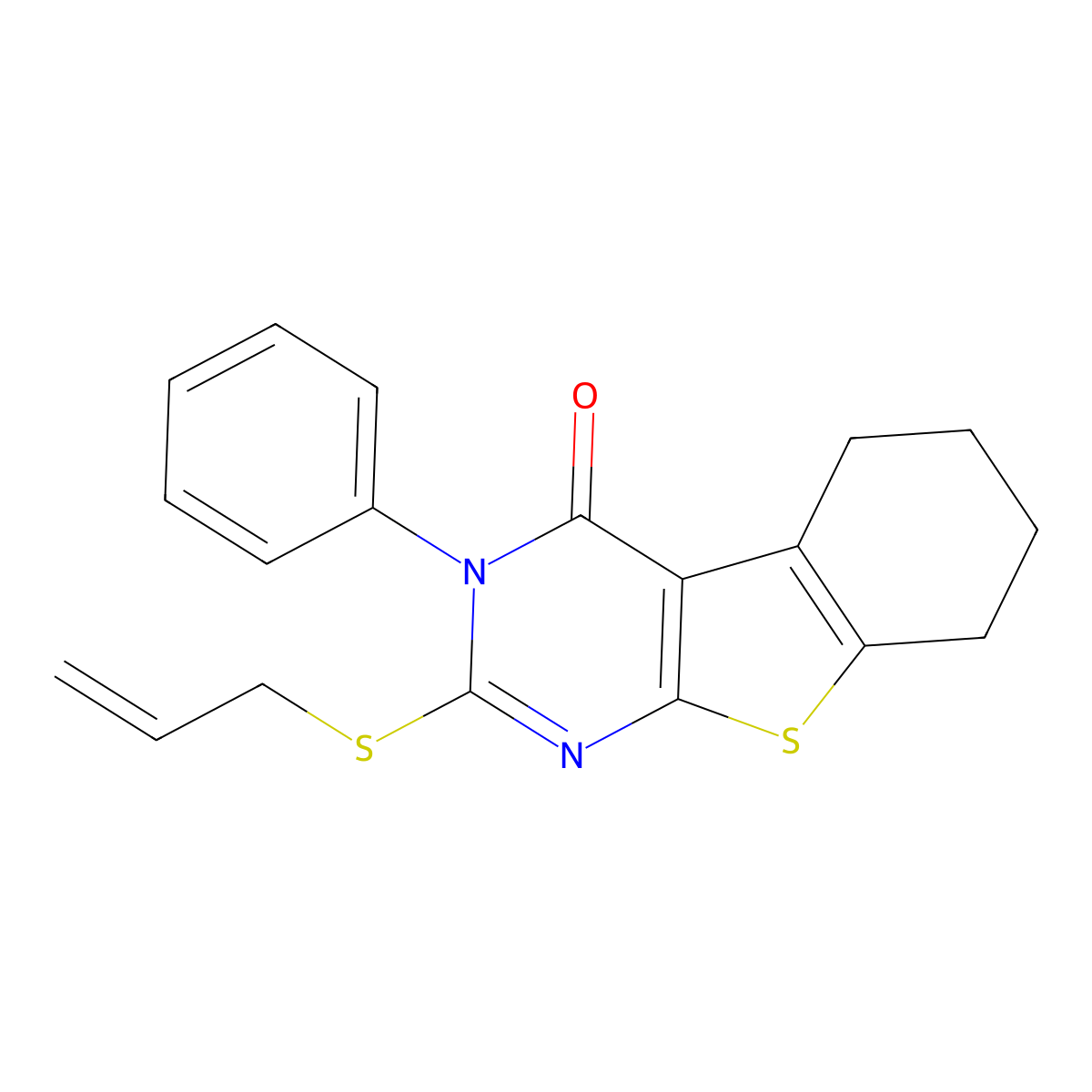 3-Phenyl-2-prop-2-enylthio-3,5,6,7,8-pentahydrobenzo[b]thiopheno[2,3-d]pyrimid in-4-one molecular structure, CAS 123971-77-7