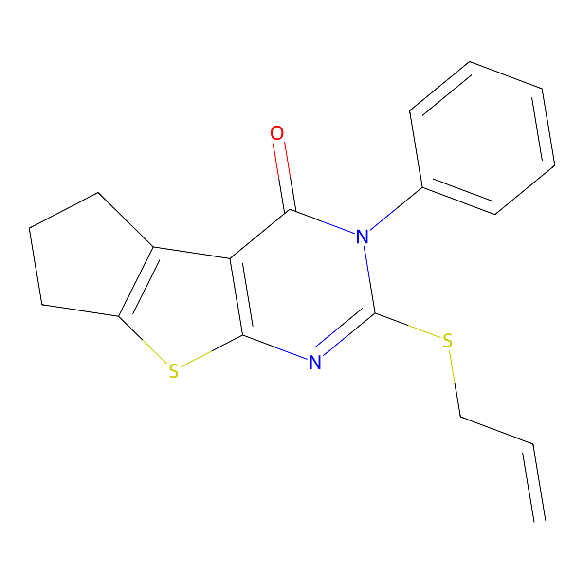 3-Phenyl-2-prop-2-enylthio-3,5,6,7-tetrahydrocyclopenta[2,1-d]pyrimidino[4,5-b]thiophen-4-one molecular structure, CAS 123971-78-8