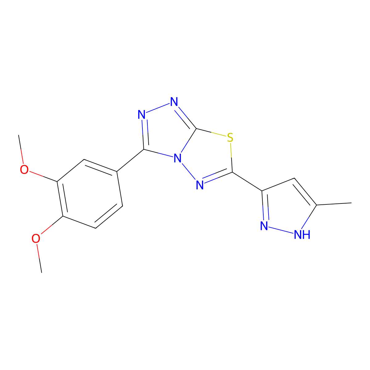 3-[3-(3,4-Dimethoxyphenyl)-[1,2,4]triazolo[3,4-b][1,3,4]thiadiazol-6-yl]-5-methyl-1H-pyrazole molecular structure, CAS 1239713-88-2