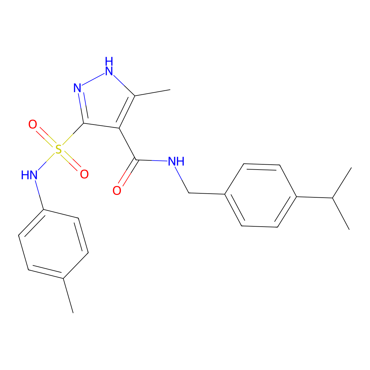 3-methyl-5-[(4-methylphenyl)sulfamoyl]-N-{[4-(propan-2-yl)phenyl]methyl}-1H-pyrazole-4-carboxamide molecular structure, CAS 1239714-04-5