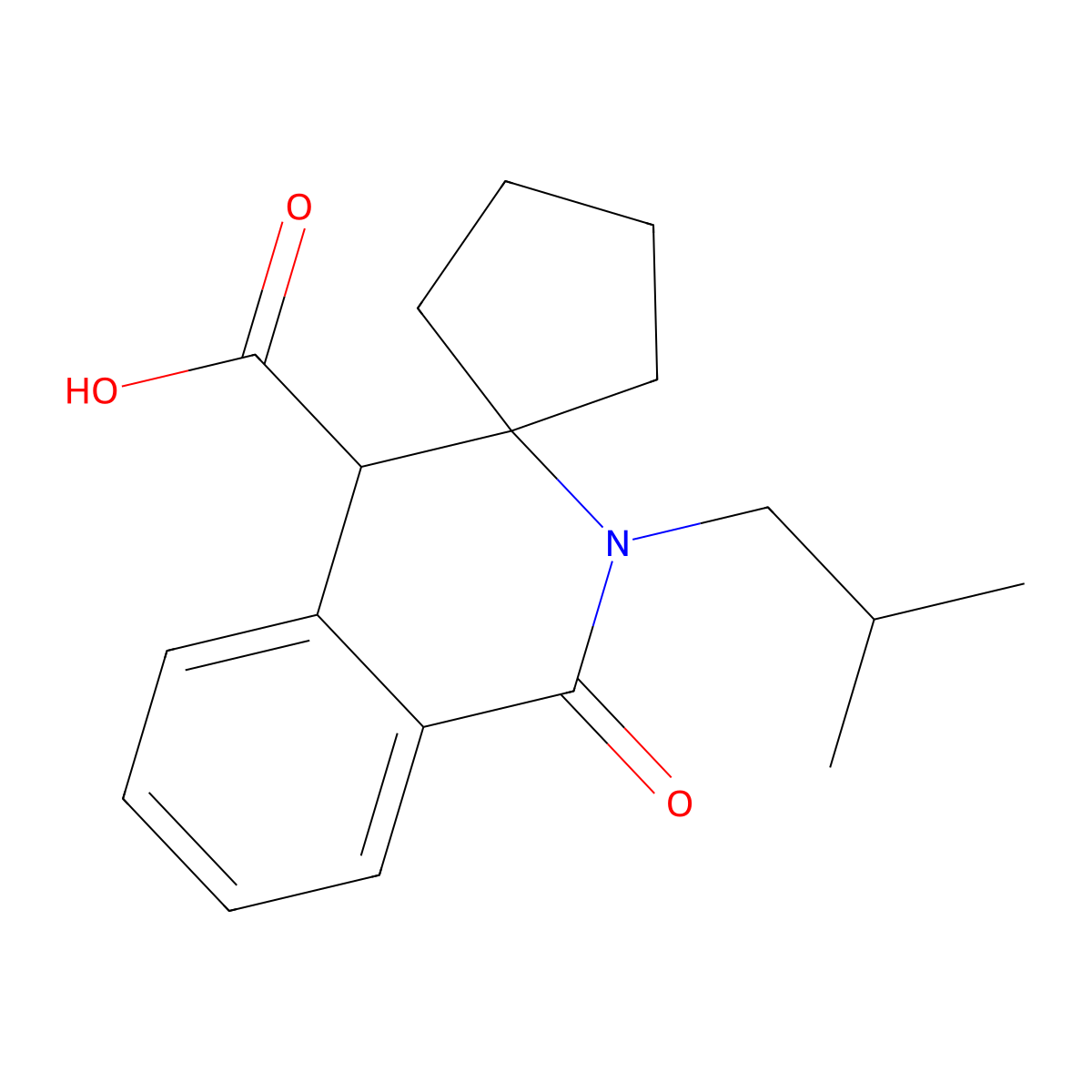 2'-Isobutyl-1'-oxo-1',4'-dihydro-2'H-spiro[cyclopentane-1,3'-isoquinoline]-4'-carboxylic acid molecular structure, CAS 1239714-30-7