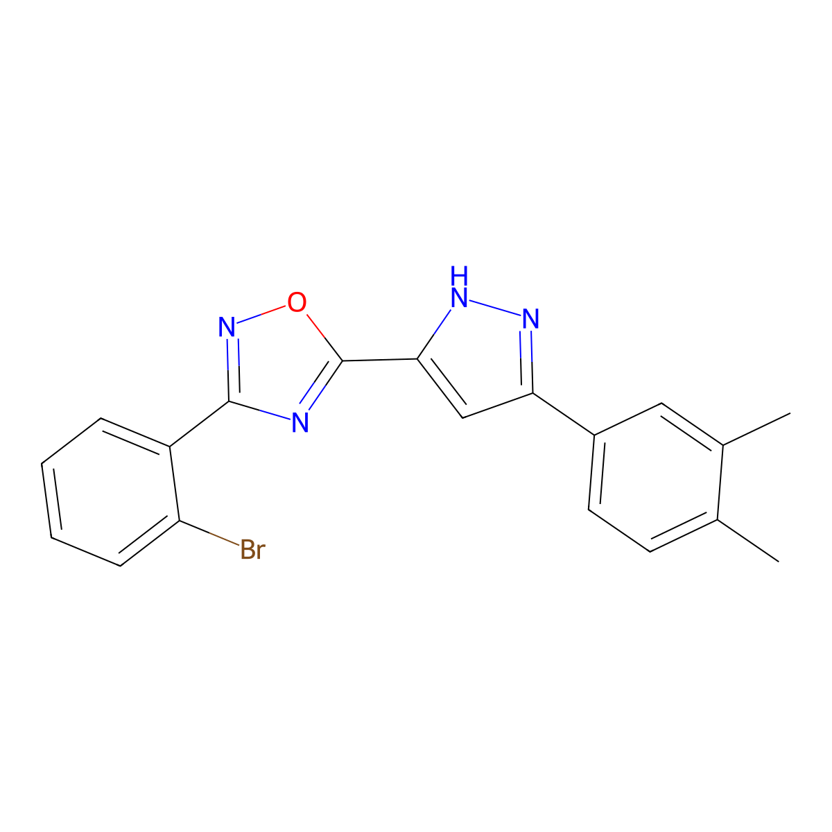 3-(2-bromophenyl)-5-[3-(3,4-dimethylphenyl)-1H-pyrazol-5-yl]-1,2,4-oxadiazole molecular structure, CAS 1239714-34-1