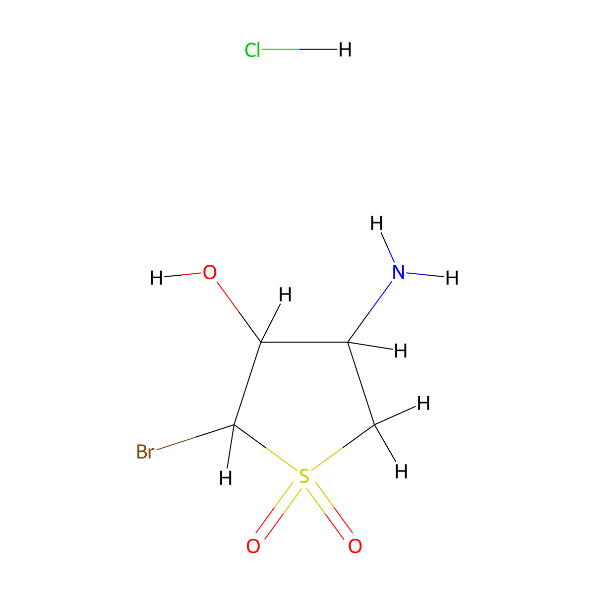 4-Amino-2-bromotetrahydro-3-thiopheneol 1,1-dioxide hydrochloride molecular structure, CAS 1239714-35-2