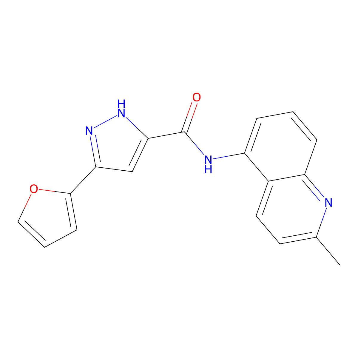 3-(furan-2-yl)-N-(2-methylquinolin-5-yl)-1H-pyrazole-5-carboxamide molecular structure, CAS 1239714-80-7