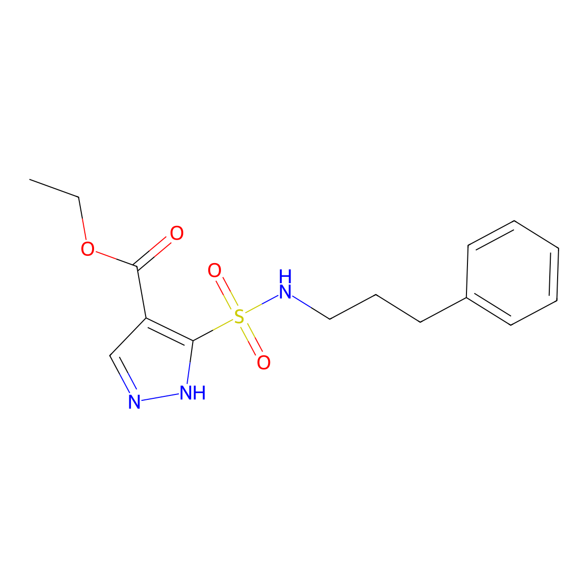 ethyl 5-(N-(3-phenylpropyl)sulfamoyl)-1H-pyrazole-4-carboxylate molecular structure, CAS 1239715-07-1