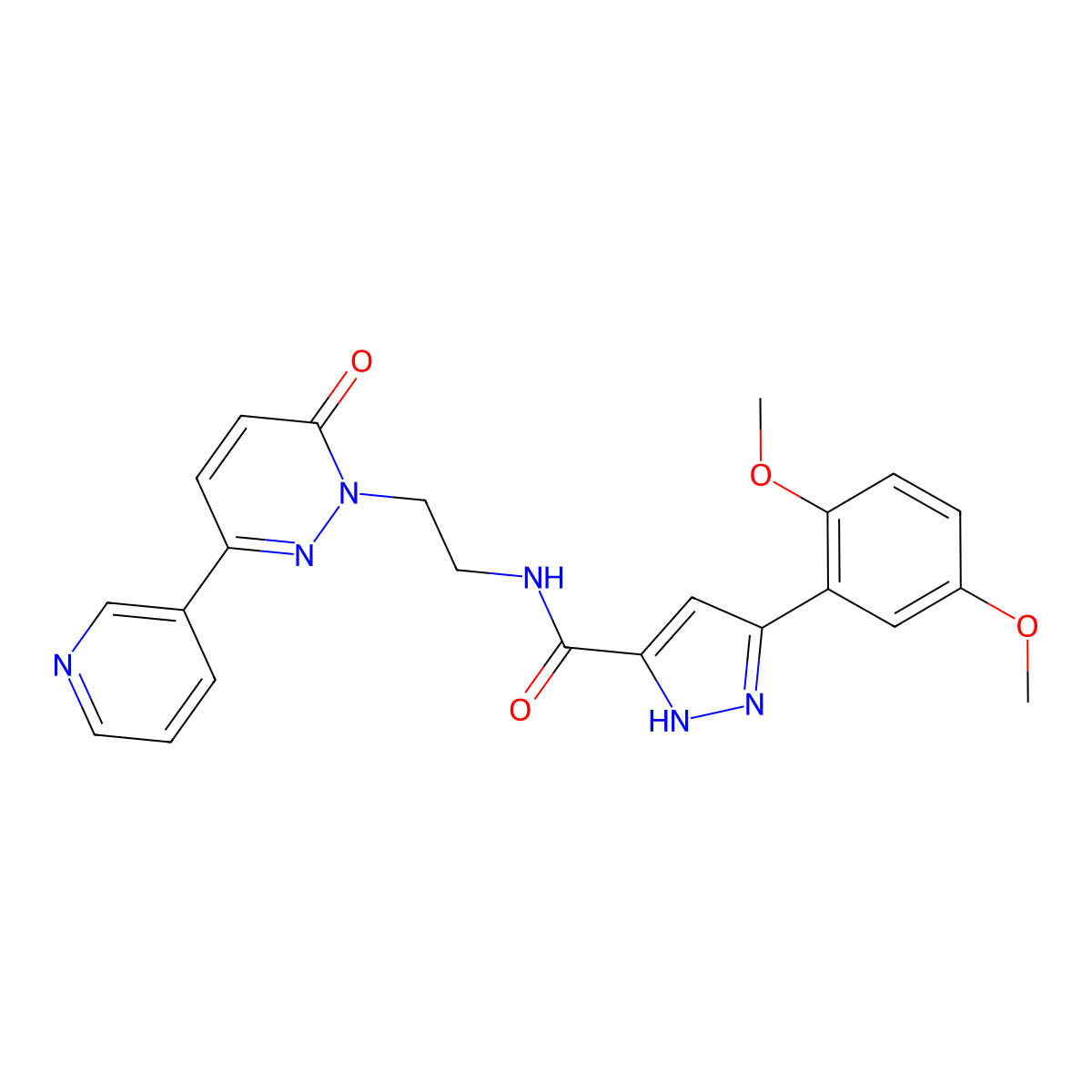 3-(2,5-dimethoxyphenyl)-N-(2-(6-oxo-3-(pyridin-3-yl)pyridazin-1(6H)-yl)ethyl)-1H-pyrazole-5-carboxamide molecular structure, CAS 1239715-91-3