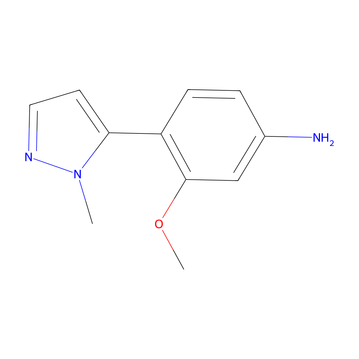 3-Methoxy-4-(1-methyl-1H-pyrazol-5-yl)benzenamine molecular structure, CAS 1239719-52-8