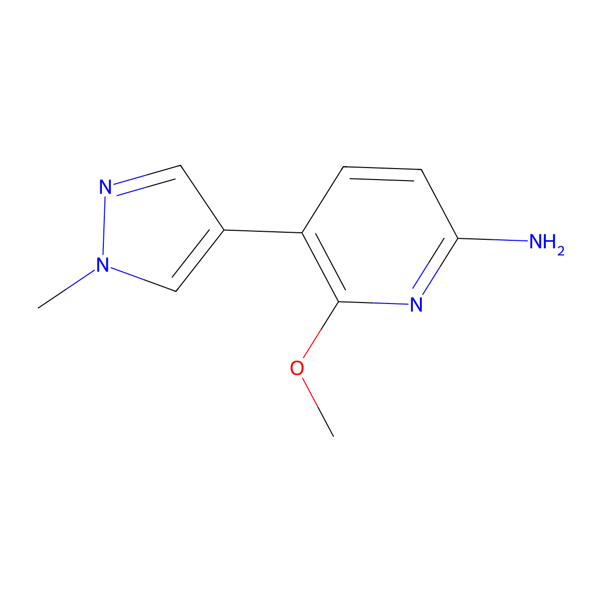 6-Methoxy-5-(1-methyl-1H-pyrazol-4-yl)pyridin-2-ylamine molecular structure, CAS 1239719-83-5