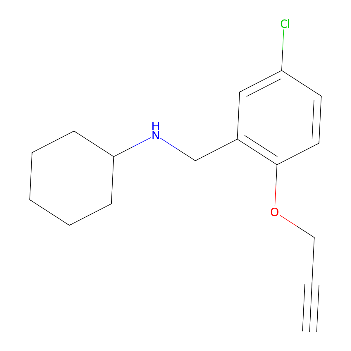 N-(5-Chloro-2-(prop-2-yn-1-yloxy)benzyl)cyclohexanamine molecular structure, CAS 1239720-53-6