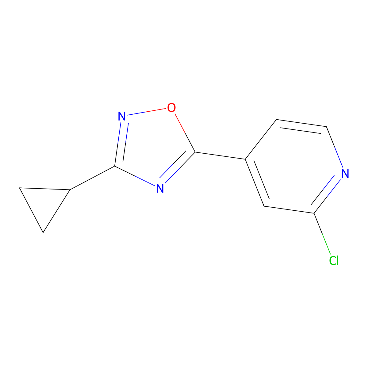 2-Chloro-4-(3-cyclopropyl-1,2,4-oxadiazol-5-yl)pyridine molecular structure, CAS 1239720-86-5
