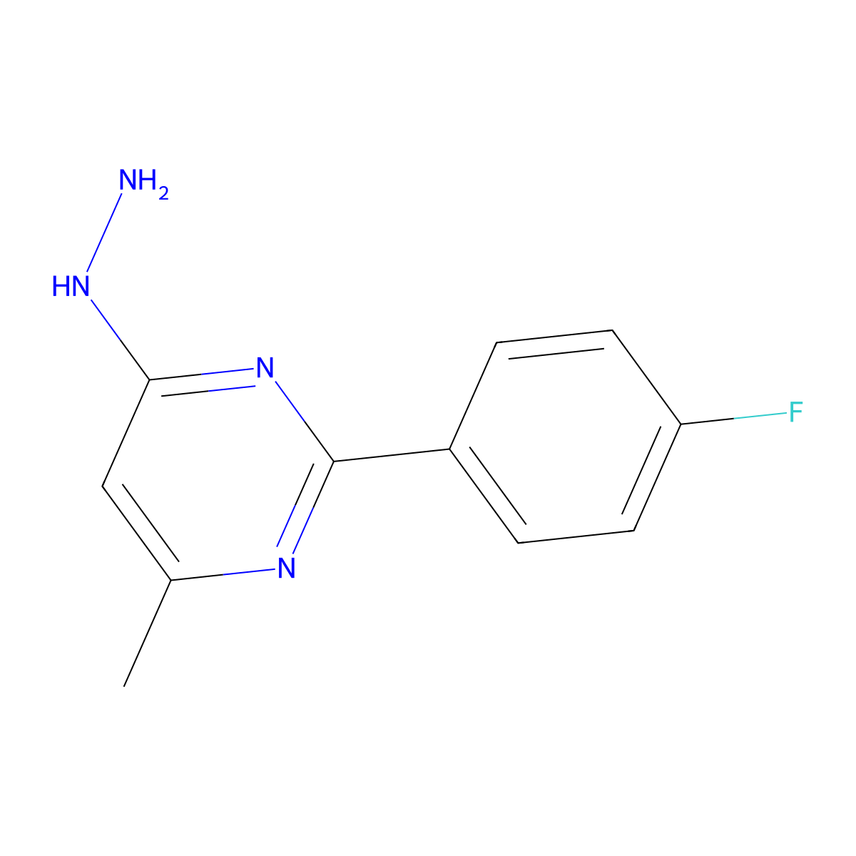 2-(4-Fluorophenyl)-4-hydrazinyl-6-methylpyrimidine molecular structure, CAS 1239724-04-9
