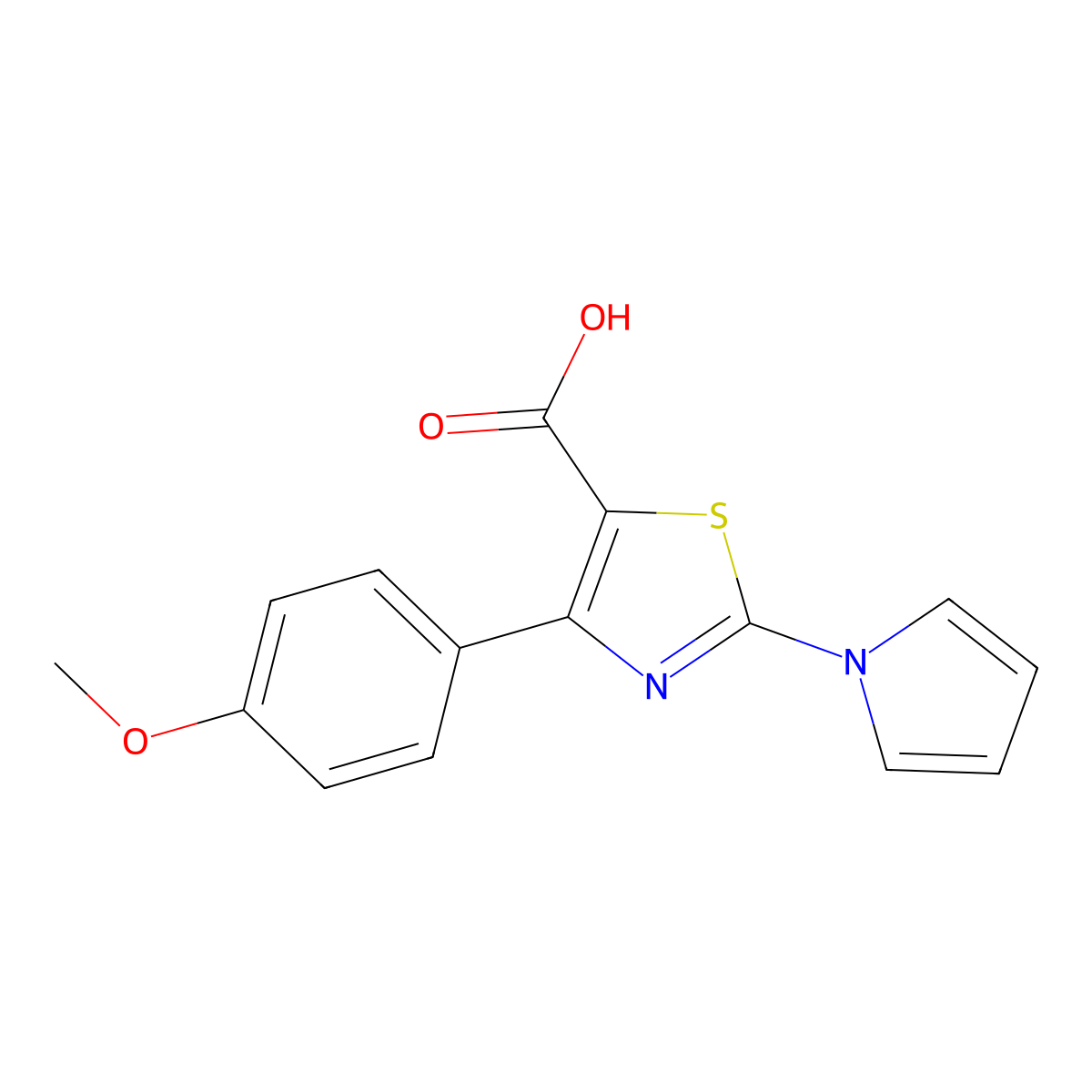 4-(4-methoxyphenyl)-2-(1H-pyrrol-1-yl)-1,3-thiazole-5-carboxylic acid molecular structure, CAS 1239727-73-1