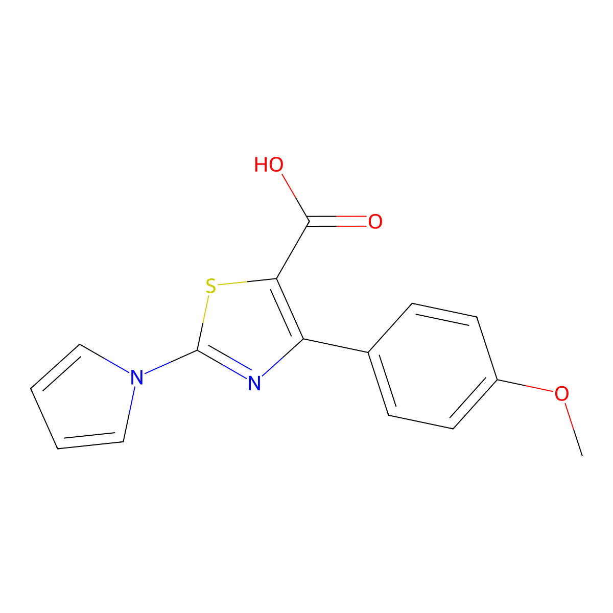 4-(4-methoxyphenyl)-2-(1H-pyrrol-1-yl)-1,3-thiazole-5-carboxylic acid molecular structure, CAS 1239727-73-1