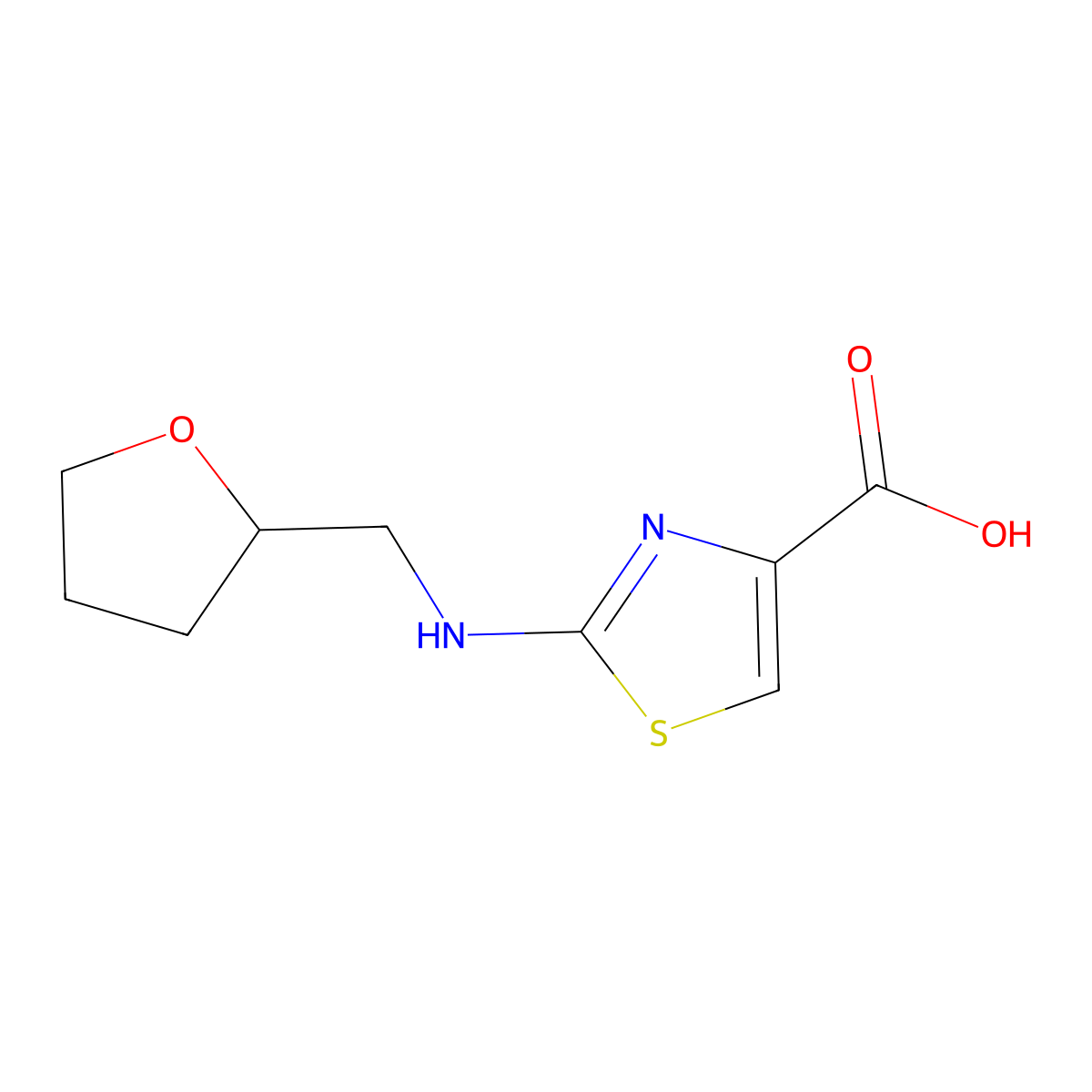 2-{[(Oxolan-2-yl)methyl]amino}-1,3-thiazole-4-carboxylic acid molecular structure, CAS 1239728-67-6