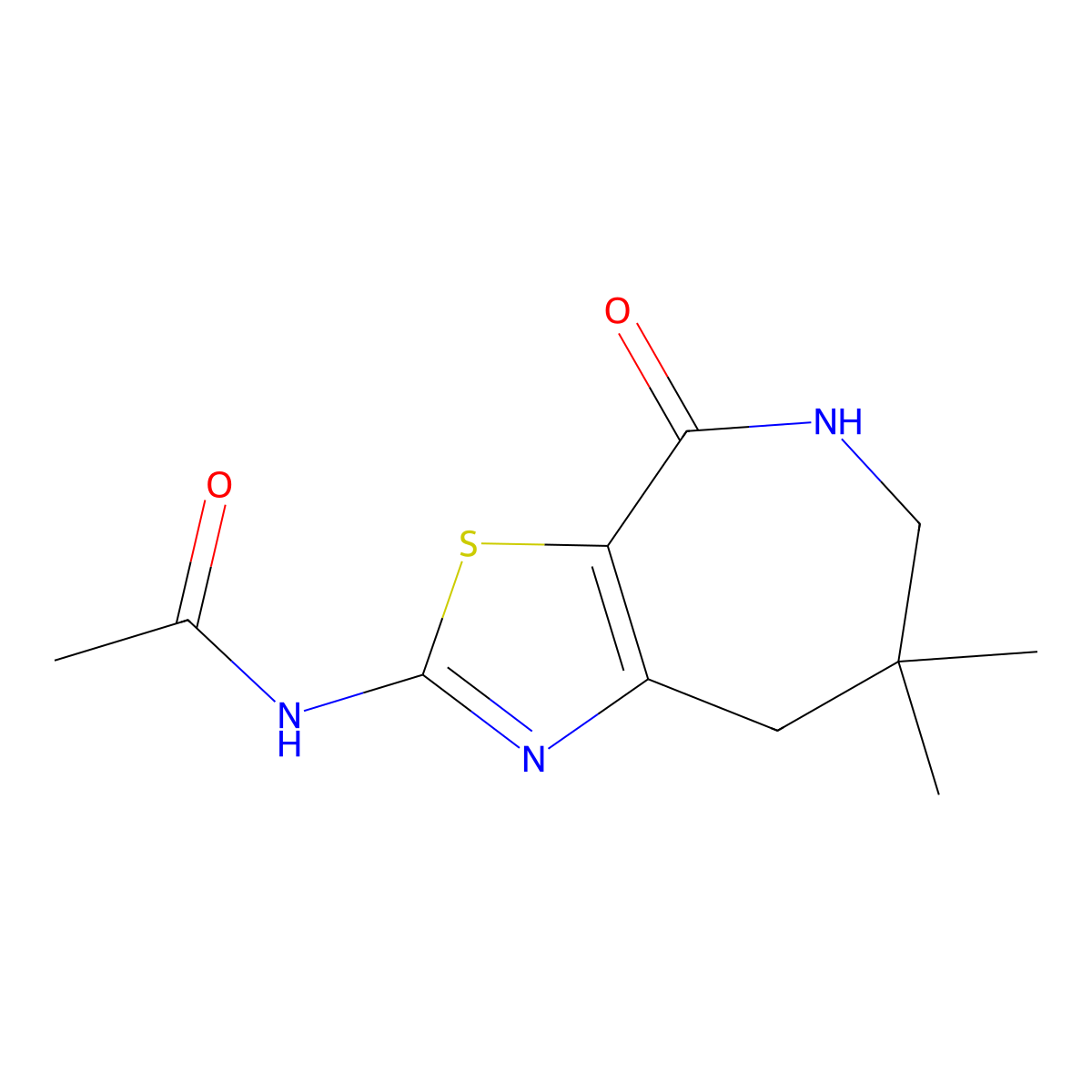 N-(5,6,7,8-Tetrahydro-7,7-dimethyl-4-oxo-4H-thiazolo(5,4-c)azepin-2-yl)acetamide molecular structure, CAS 123973-49-9