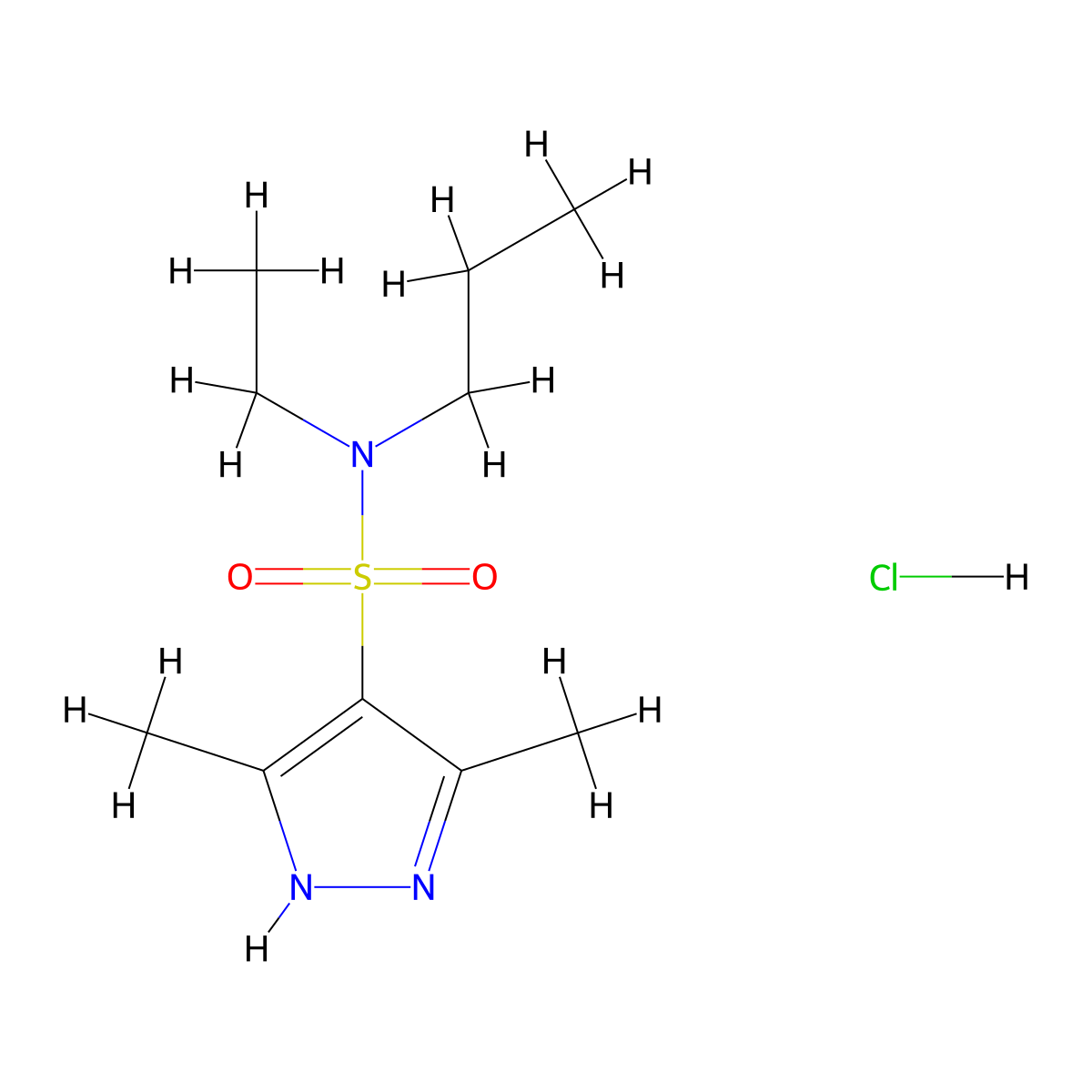 N-ethyl-3,5-dimethyl-N-propyl-1H-pyrazole-4-sulfonamide hydrochloride molecular structure, CAS 1239733-59-5