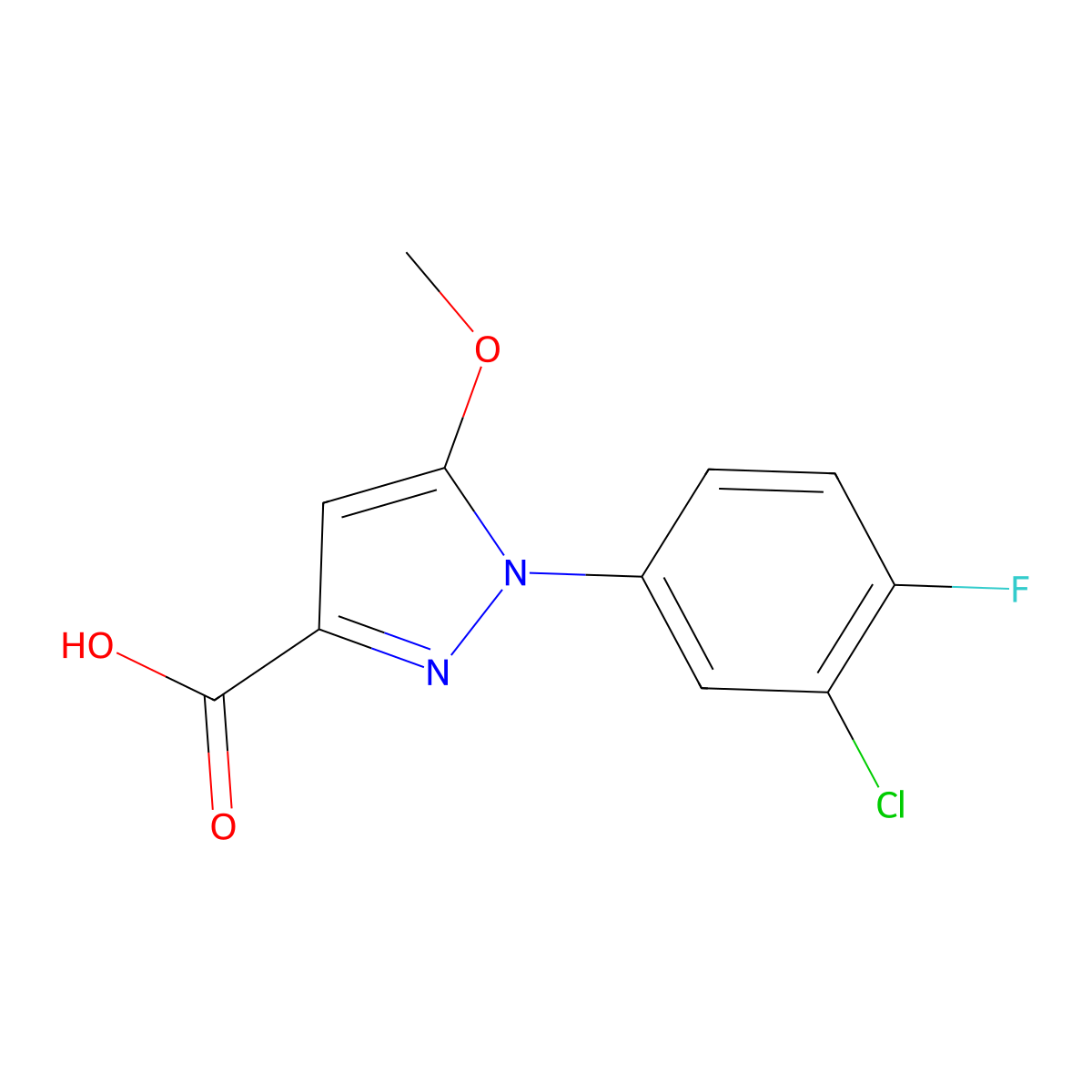 1-(3-Chloro-4-fluorophenyl)-5-methoxy-1H-pyrazole-3-carboxylic acid molecular structure, CAS 1239734-47-4