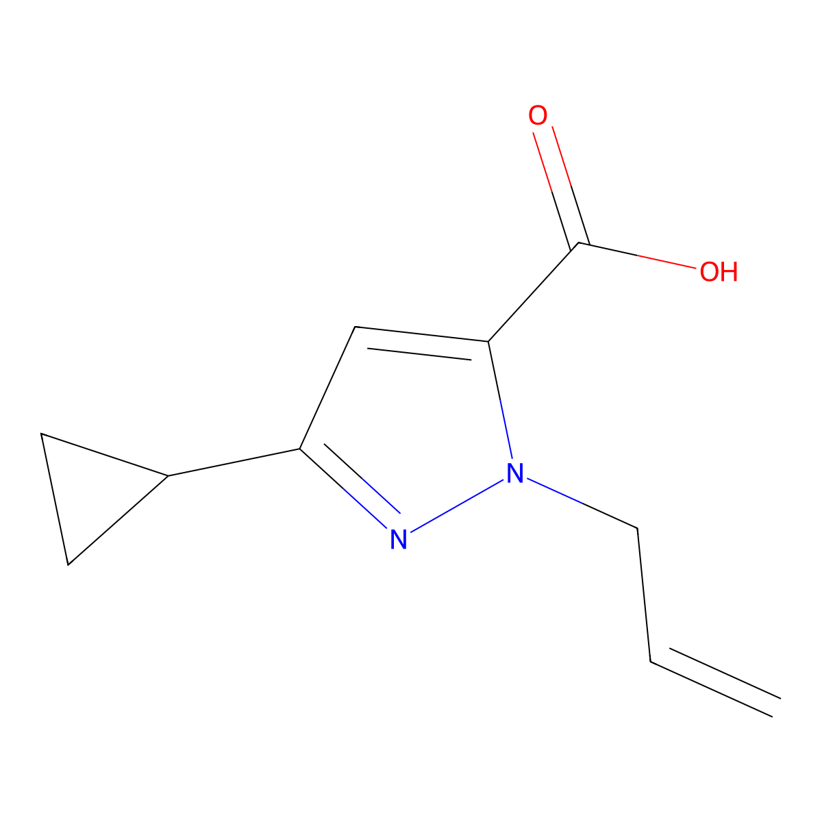 1-Allyl-3-cyclopropyl-1H-pyrazole-5-carboxylic acid molecular structure, CAS 1239737-42-8