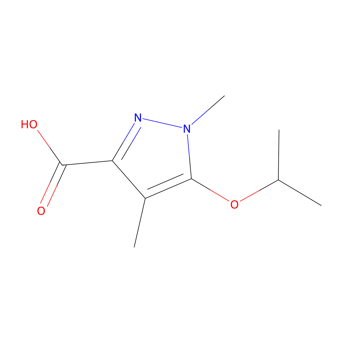 5-Isopropoxy-1,4-dimethyl-1H-pyrazole-3-carboxylic acid molecular structure, CAS 1239743-30-6